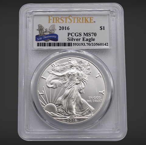 【1円出品☆トーンコインの予兆】2016年 アメリカ 1ドル 銀貨 ミルクスポット コイン PCGS MS70 シルバーイーグル ファーストストライク_画像6