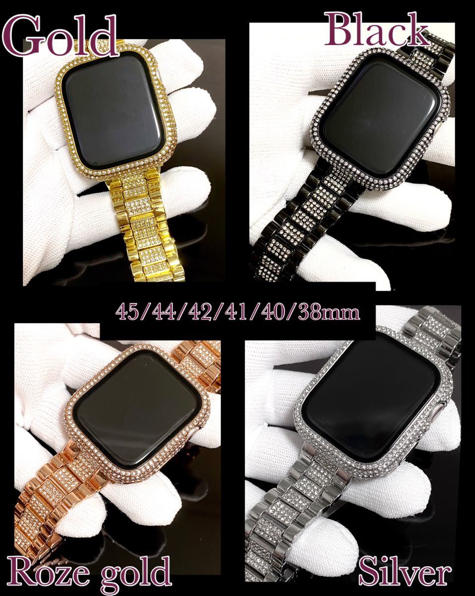 45mm44mm42mm41mm40mm38mm Apple watch whole surface protection cover belt set rose Gold Apple Watch for Kirakira Ran way stainless steel 