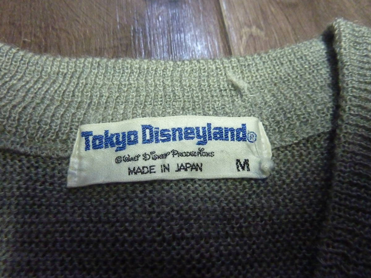 古着 東京ディズニーランド ウール ミッキーマウス モノトーン ワンポイント刺繍 Vネックセーター 日本製_画像3