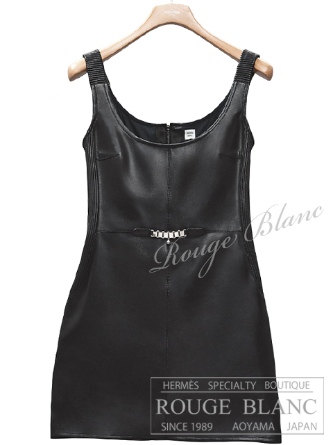  new goods Hermes domestic regular price 1,082,400 jpy leather One-piece jumper skirt black #36 tag attaching HERMES black 