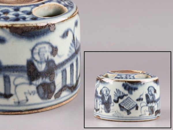 中国古玩 唐物 明代 古美術 書道具 染付 陶硯 時代物 極上品 初だし品 