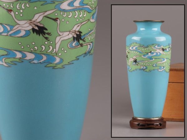 古美術 明治金工 古銅造 古七宝 七宝焼 花瓶 時代物 極上品 初だし品