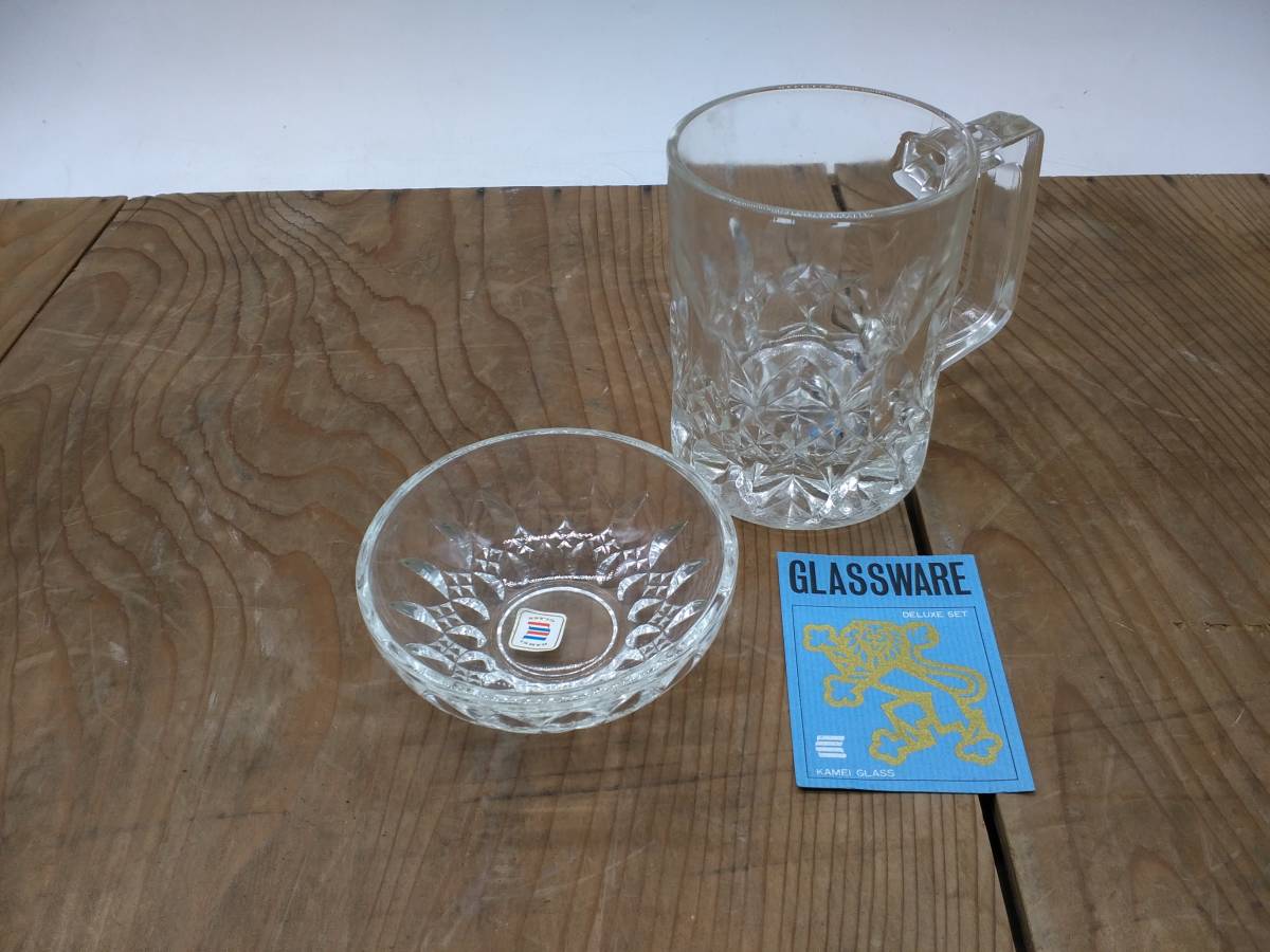 ◇グラス小皿3個セット/ ビールグラス コップ 小皿 タンブラー ガラス KAMEIGLASS GLASSWARE 食器 古食器 アンティーク レトロ食器_画像2