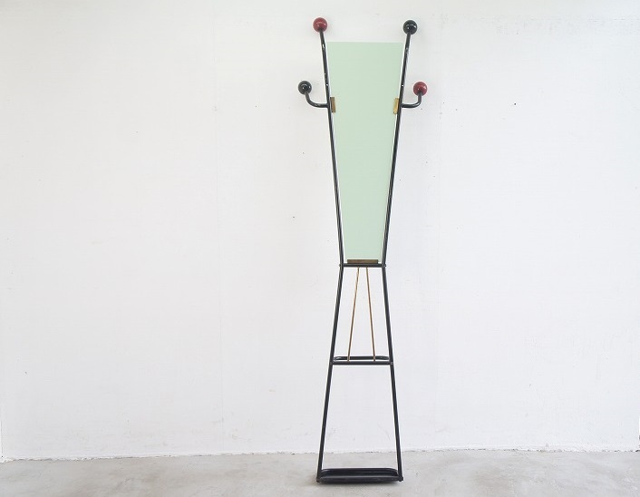  French Mid-century Vintage mirror & umbrella stand attaching coat hanger rack / hat stand / umbrella stand / stand mirror /eames