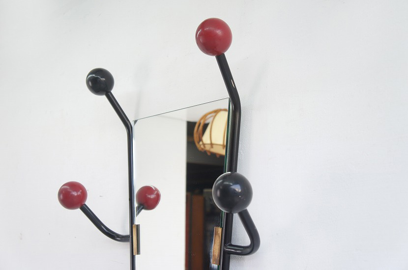  French Mid-century Vintage mirror & umbrella stand attaching coat hanger rack / hat stand / umbrella stand / stand mirror /eames