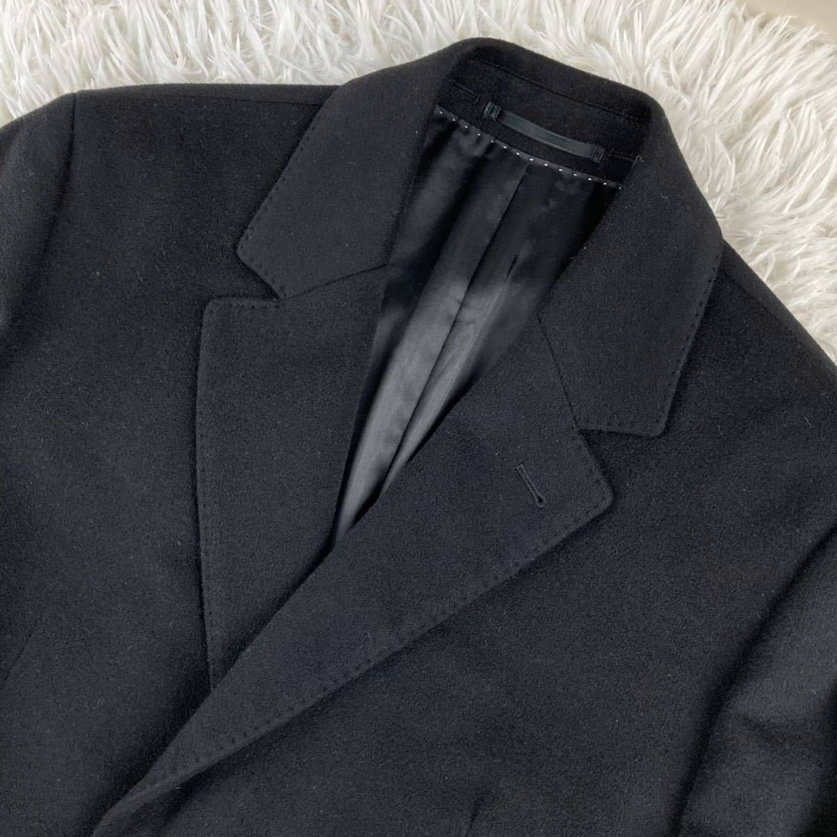 極上カシミヤ素材 ヒューゴボス×【伊】COLOMBO社 HUGOBOSS チェスターコート ジャケット 50 Lサイズ ブラック 黒