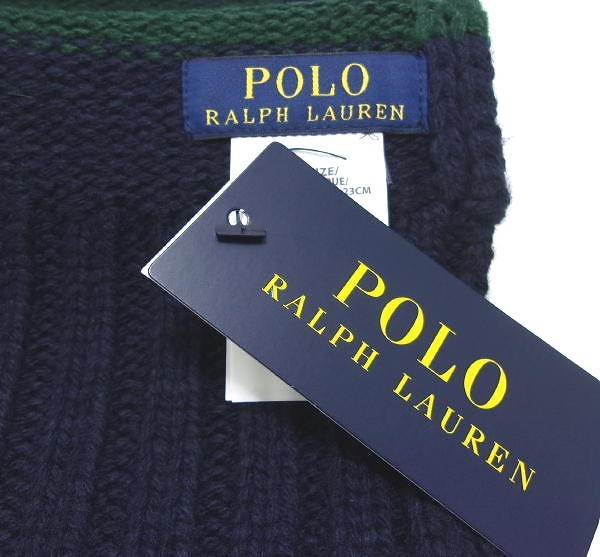 新品★POLO PALPH LAUREN★ポロ ラルフローレン★ニットマフラー★グリーン×ネイビー★ポロベア刺繍_画像3