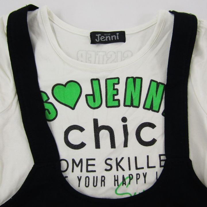 si Star Jenny выставить способ короткий рукав туника One-piece для девочки 110 размер белый чёрный Kids ребенок одежда SISTER JENNI