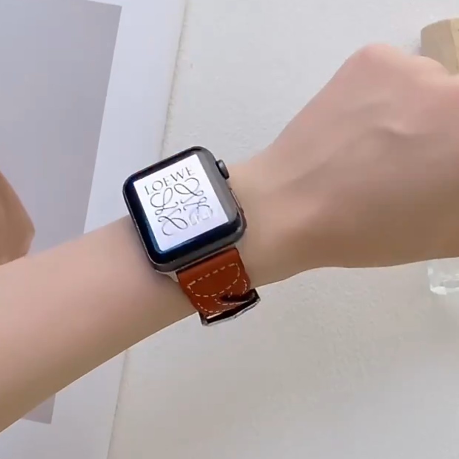 apple watch 高級 本革バンド アップルウォッチ ブラウン 茶 銀