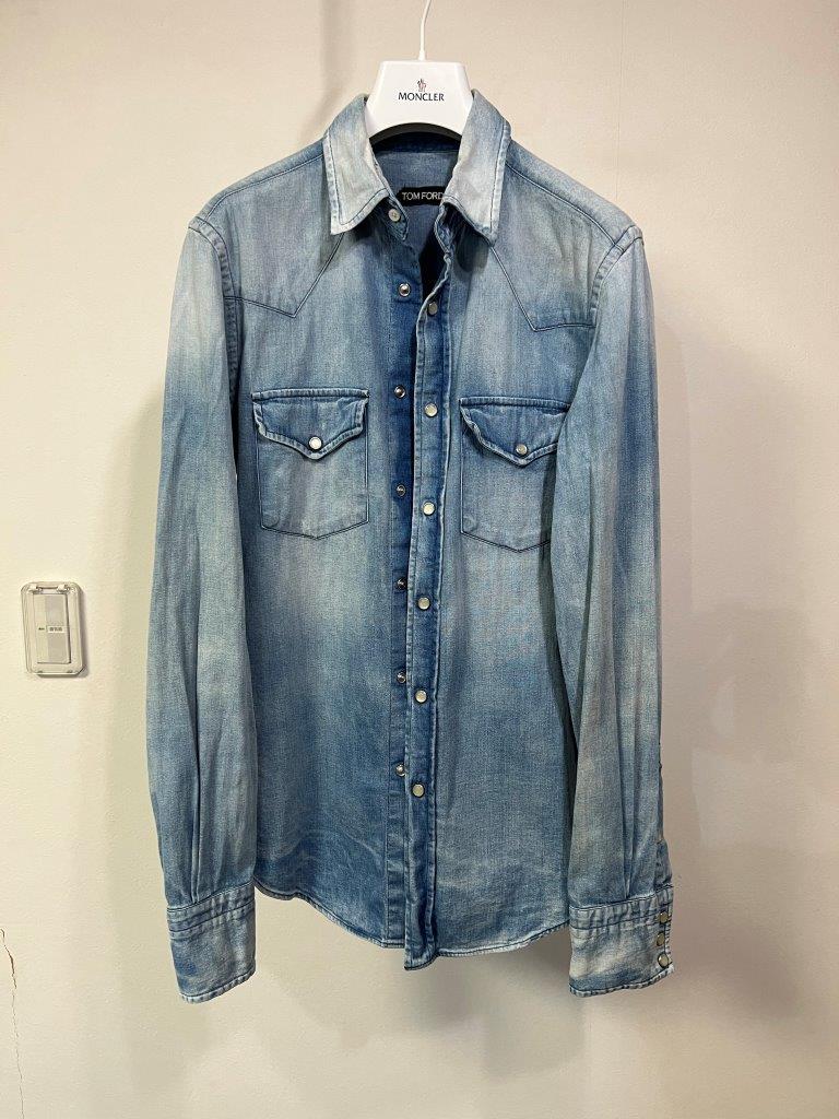 トムフォード TOM FORD 究極 デニム インディゴ サファリ シャツ 国内正規品 定価15万 size39 ジャケット ライダース _画像4