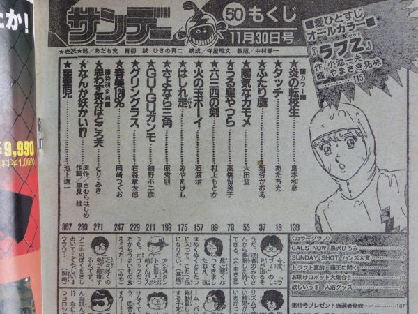 週刊少年サンデー 1983年50号 あだち充 タッチ 高橋留美子 石森章太郎 新谷かおる やまさき拓味 村上もとか 細野不二彦 池上遼一 六田登_画像5