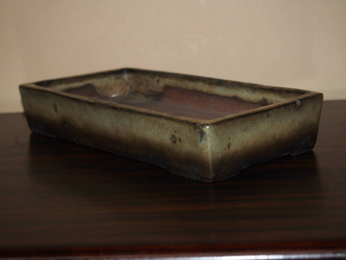 大和魂 三琇一陽 白交趾窯変反縁切立切脚氷裂短冊長方鉢 巾21.2cm 特価品コーナー 白交趾長方鉢 箱付 陶芸