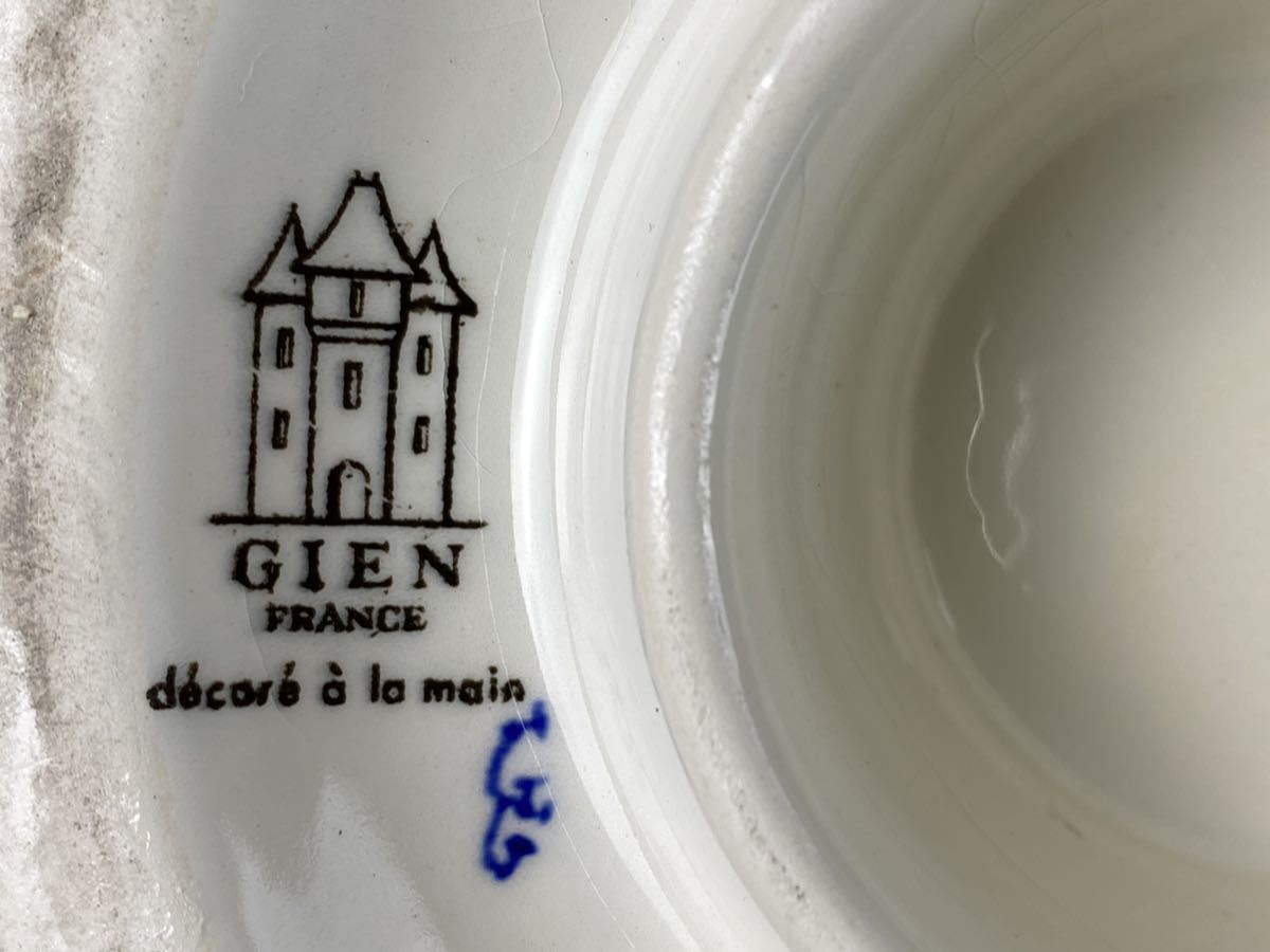 C0689Gien ジアン フランス ハンドペイント 耳付 大型 ベース 天使 花瓶 飾壷 割れ有り_画像8