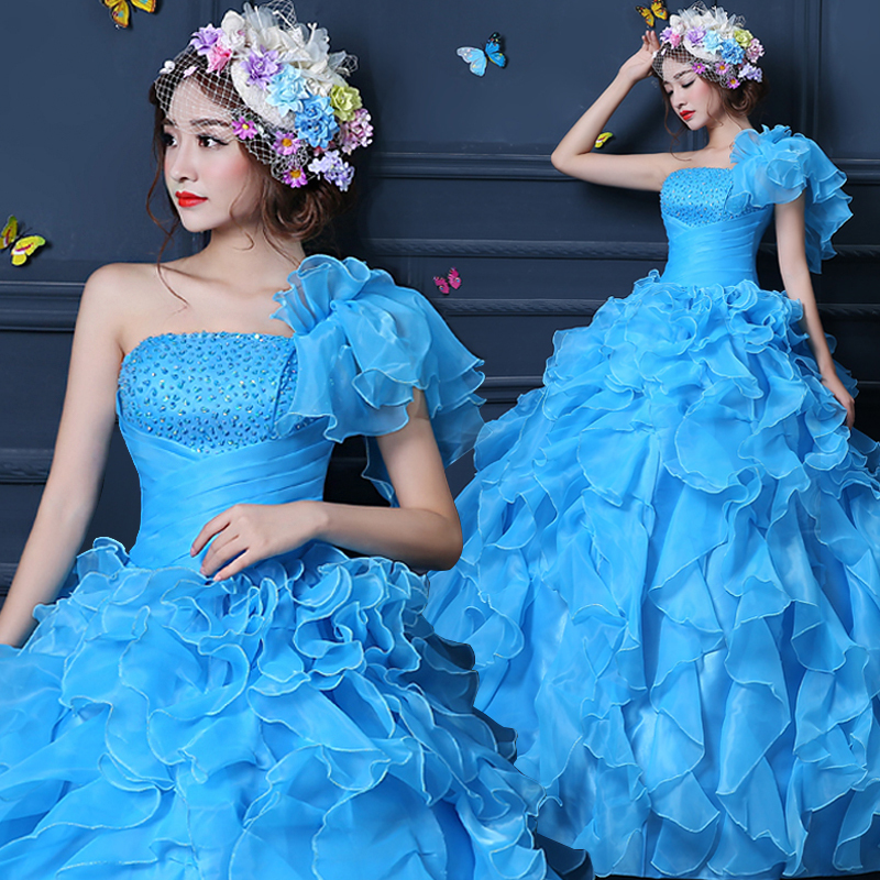 パニエ付　多色あり ウエディングドレス カラードレス　結婚式　披露宴　ステージ衣装 YG01