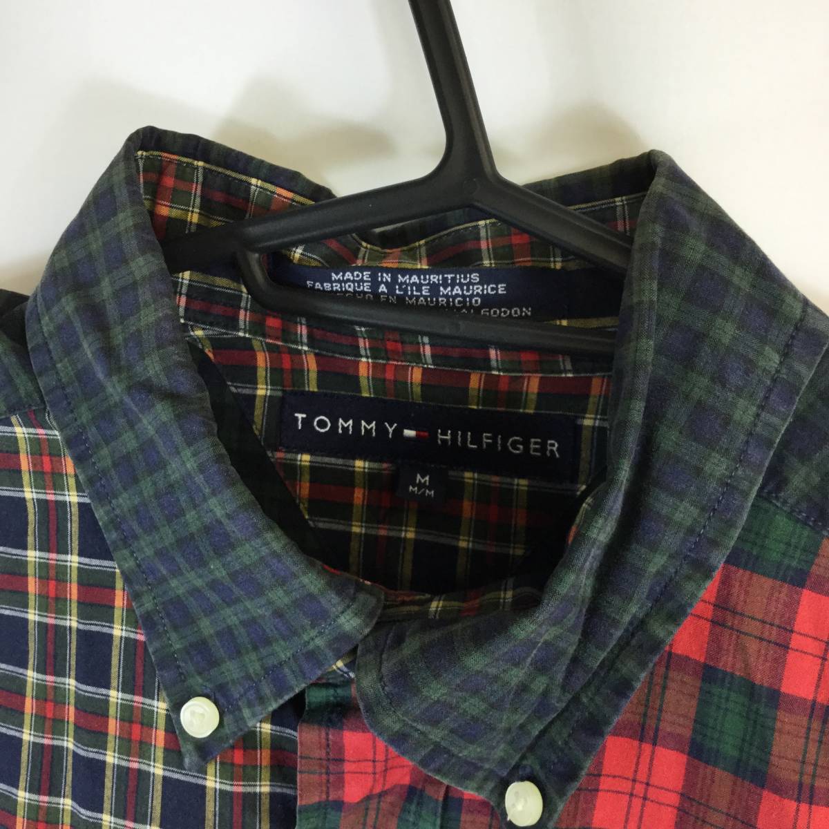 90s TOMMY HILFIGER トミーヒルフィガー 長袖ボタンダウンシャツ マルチチェック柄 Mサイズ_画像3