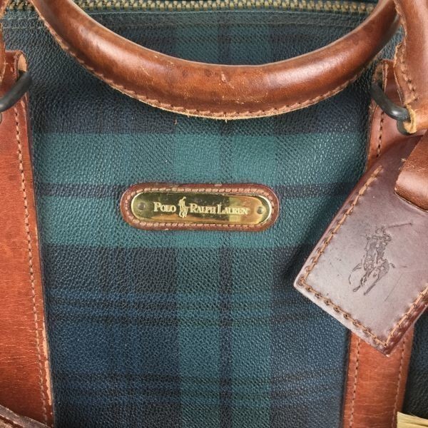 RALPH LAUREN Ralph Lauren Boston bag / green group green series / check pattern / tube NO..B13-13