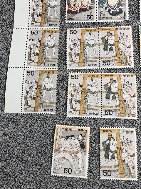 P-59★希少! 古い切手 レトロ 「相撲絵シリーズ」記念 50円 切手 レア まとめ売りの画像4