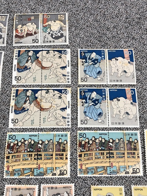 P-59★希少! 古い切手 レトロ 「相撲絵シリーズ」記念 50円 切手 レア まとめ売りの画像3