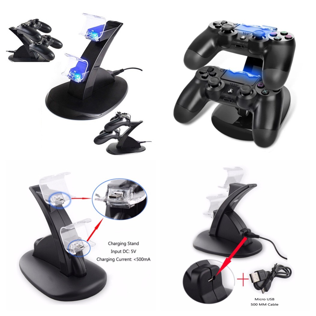 PS4コントローラー LED充電器  Playstation4 ワイヤレス コントローラー LED充電スタンド miniUSB 2台同時充電対応 ブラックの画像3