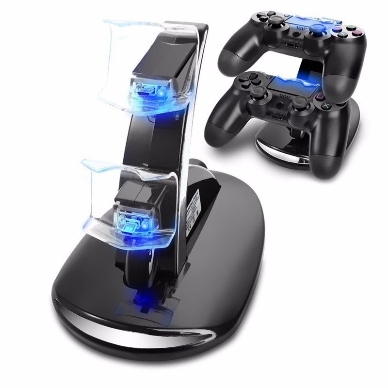 PS4コントローラー LED充電器  Playstation4 ワイヤレス コントローラー LED充電スタンド miniUSB 2台同時充電対応 ブラックの画像1