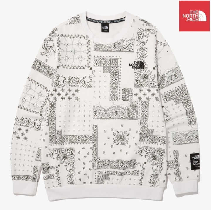 1点限定!THE NORTH FACE M スウェット トレーナー 日本未発売 ペイズリー ホワイト 長袖 ノースフェイス 韓国