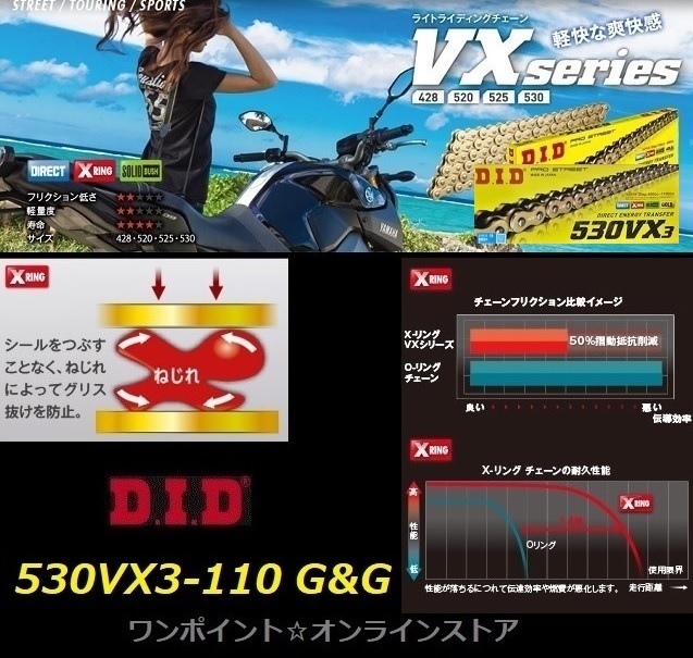 ☆DIDチェーン★530VX3-110G&G★ZZR1100 CB750F Z400FX RZ250 GT380☆の画像4