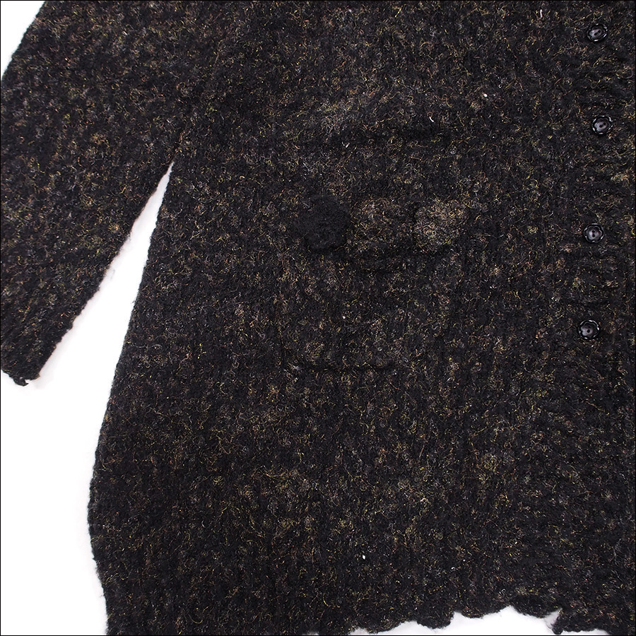 ピンクハウス 黒 花モチーフ使い モコモコ フード ロングカーディガン /フリーサイズ/K6-601_画像3