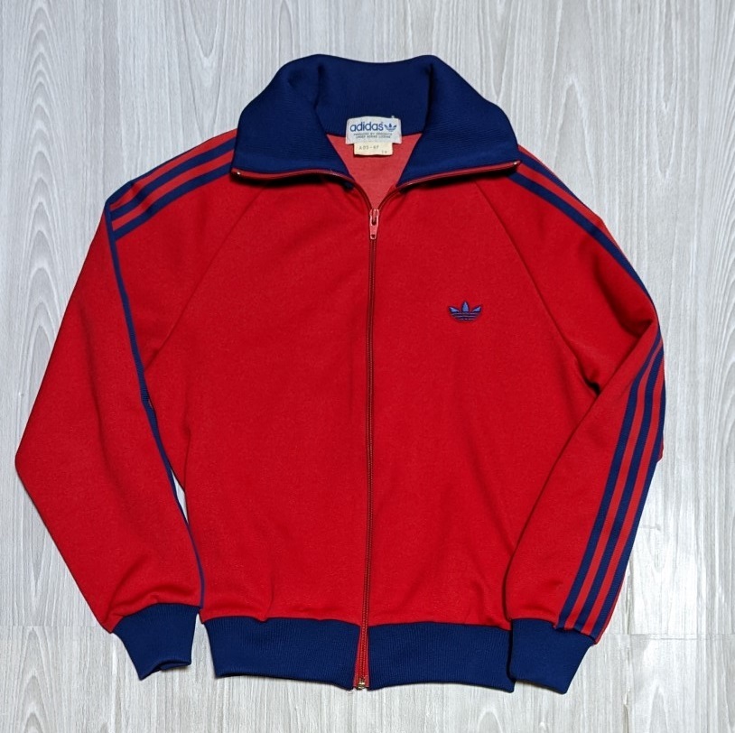 美品】80s adidas デサント社製 トラックジャケット 赤x紺 メンズL-