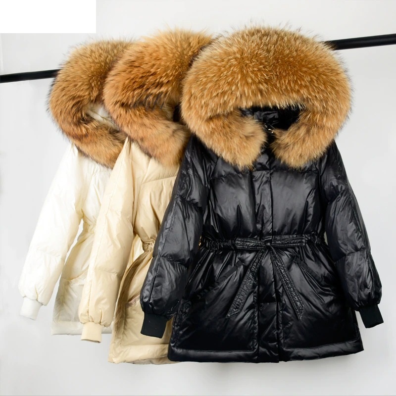 3カラーの中から選べる 冬 女性 パーカー ホワイトダック ダウンジャケット アライグマの毛皮 フード付き 暖かい コート レディース：zy202