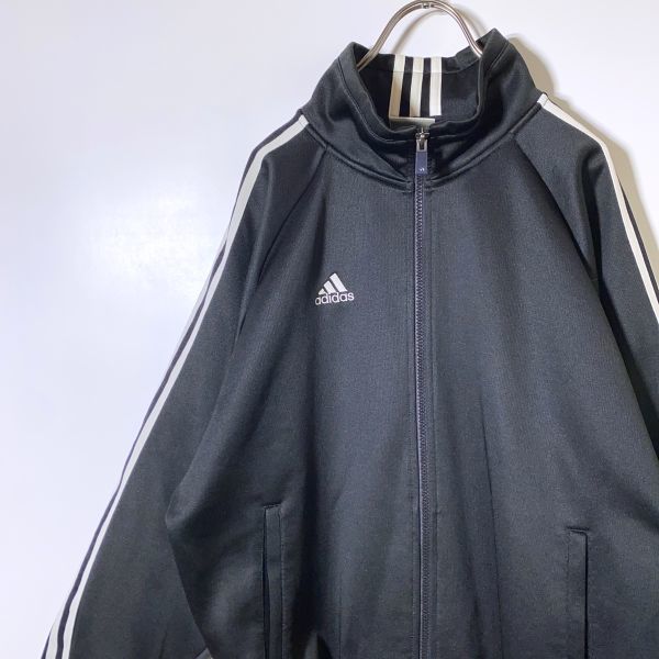 【レア】90s adidas オールド アディダス ジャージ 上 トラックジャケット Mサイズ 黒 3ライン 長袖 刺繍ロゴ 万国旗タグ