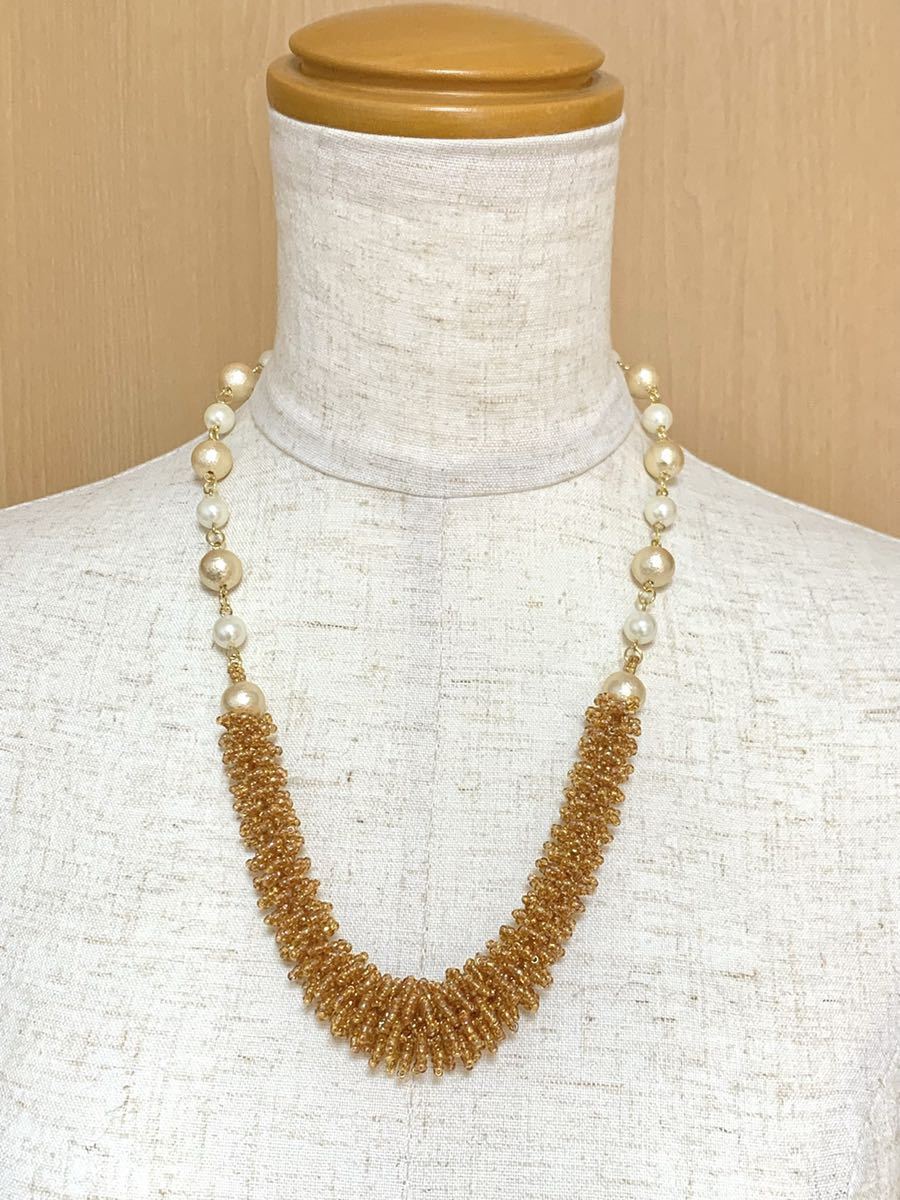  hand made *s Lee cut beads cotton pearl volume necklace topaz color 55~59. wedding presentation beads No.1722