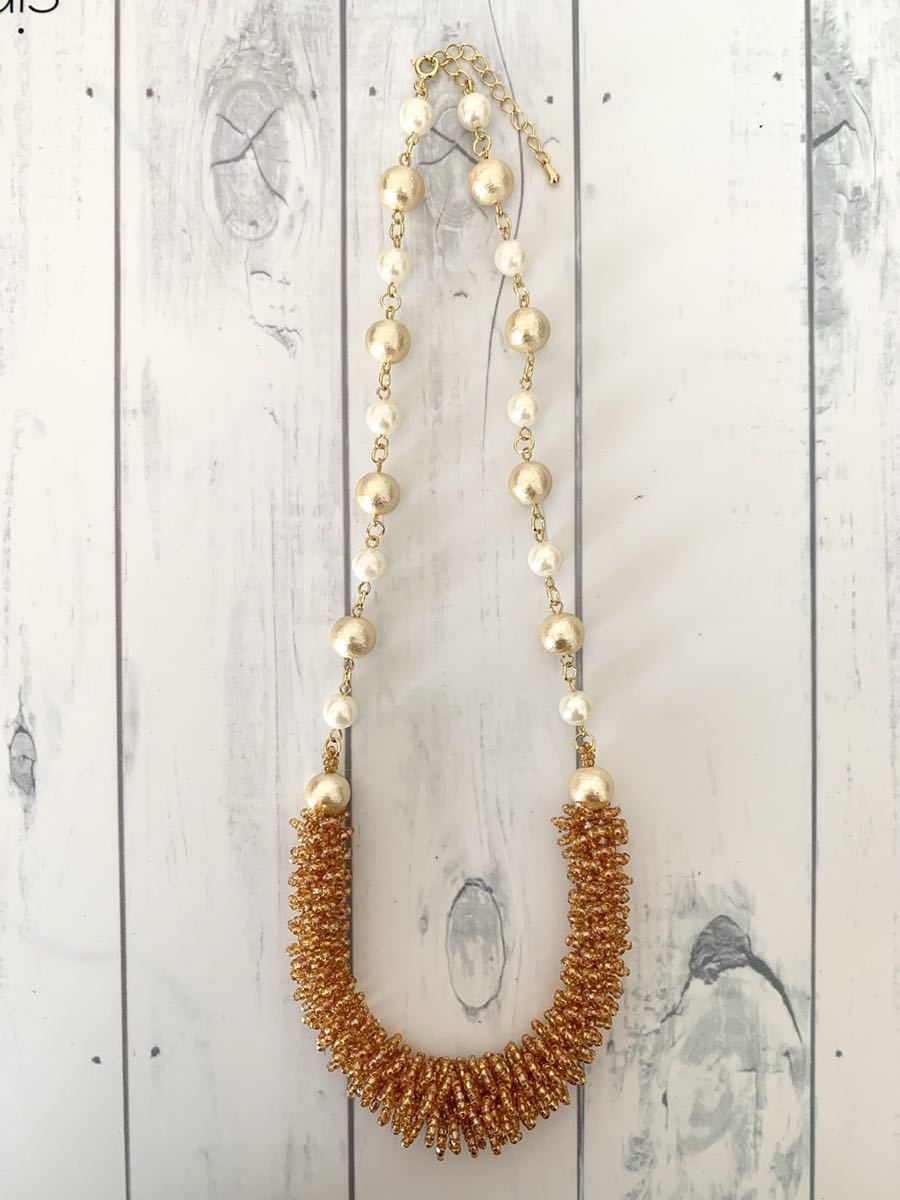  hand made *s Lee cut beads cotton pearl volume necklace topaz color 55~59. wedding presentation beads No.1722