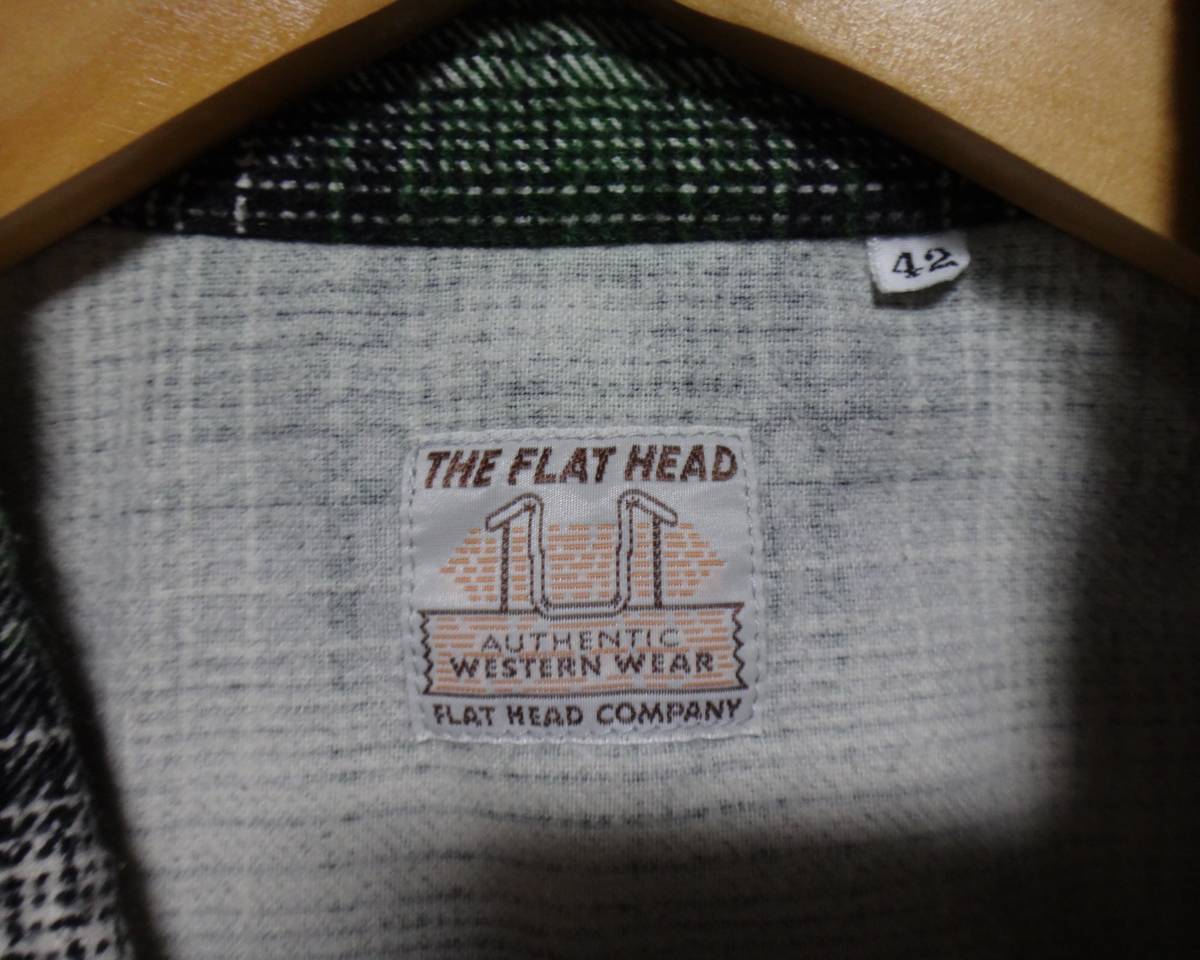 中古 THE FLAT HEAD（ザ フラットヘッド） フランネル ウエスタンシャツ size42 グリーン_画像3