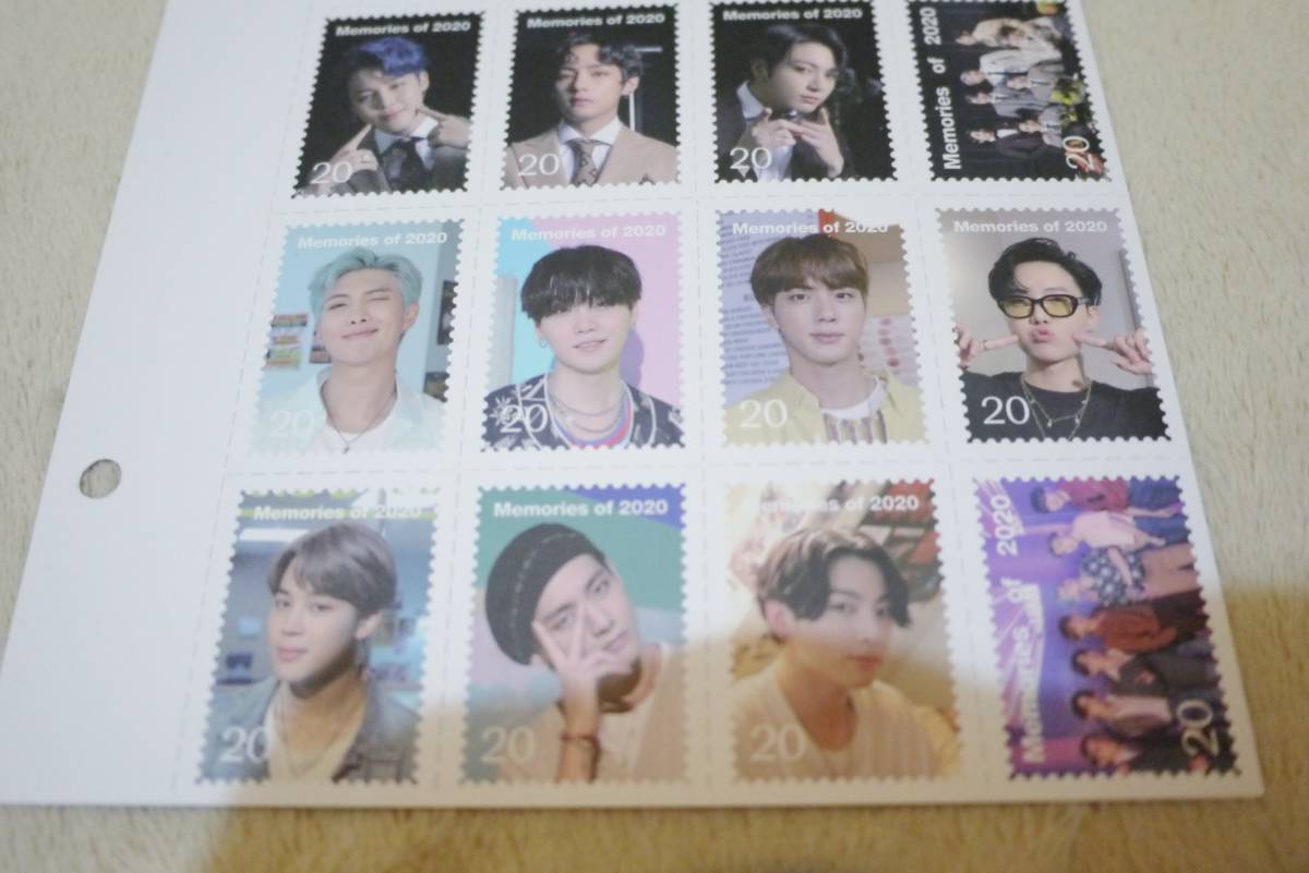 BTS　切手風シート　Memories 2020　付属品　ステッカー　公式　新品　未使用　メモリーズ　防弾少年団　グク　テテ　JIMIN　JIN　SUGA_画像3