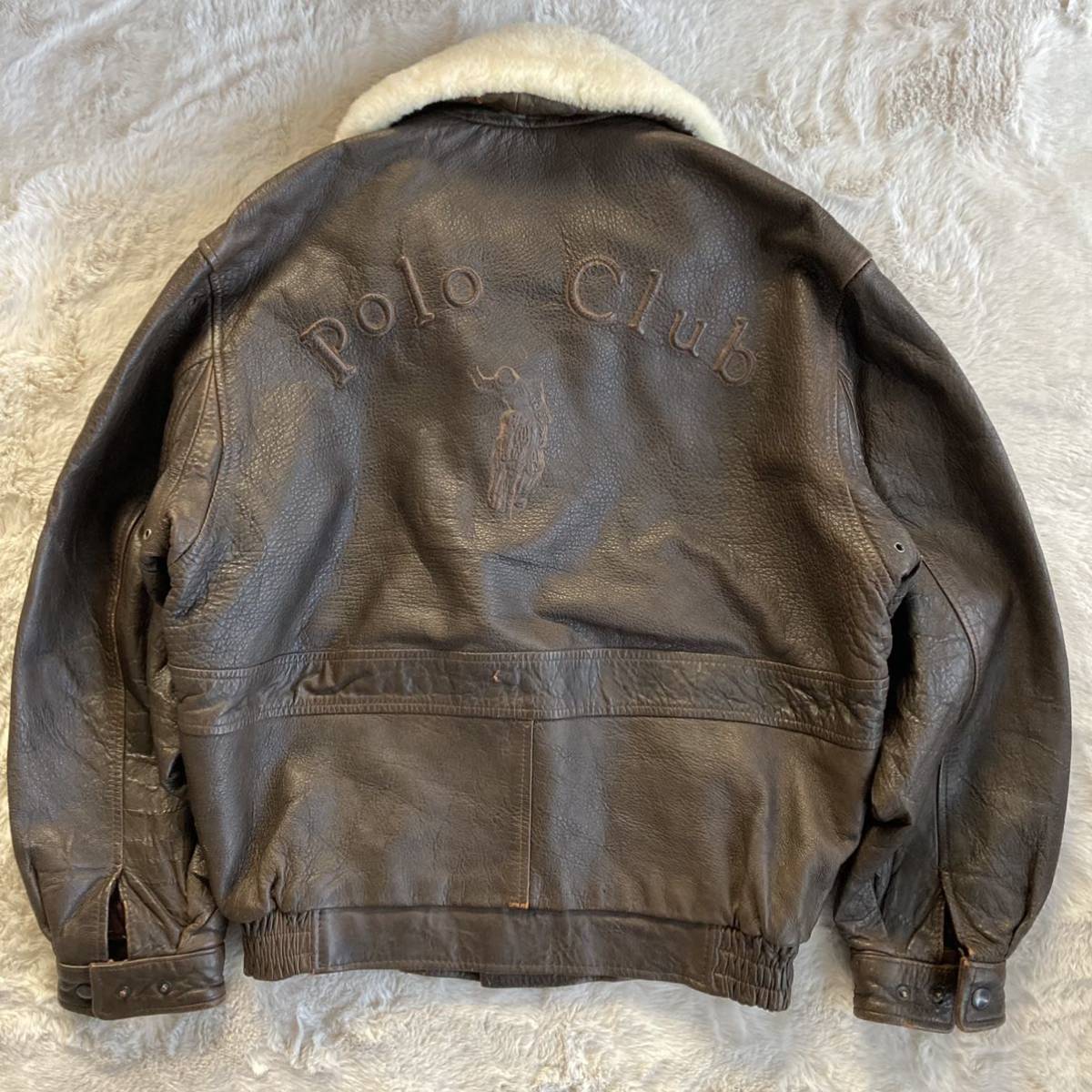 1スタ Polo Club フライトジャケット A-2 レザージャケット ポロクラブ ビンテージ vintage ブラウン 古着 バックロゴ