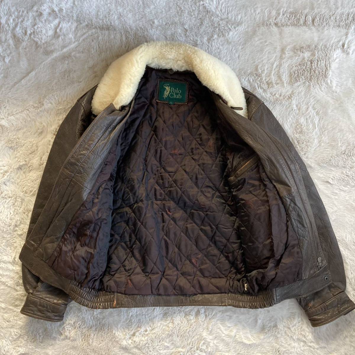 1スタ Polo Club フライトジャケット A-2 レザージャケット ポロクラブ ビンテージ vintage ブラウン 古着 バックロゴ 7