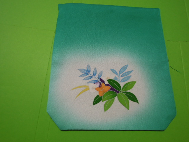  green color series stylish floral print * silk ground * gold . inserting fukusa * handmade 
