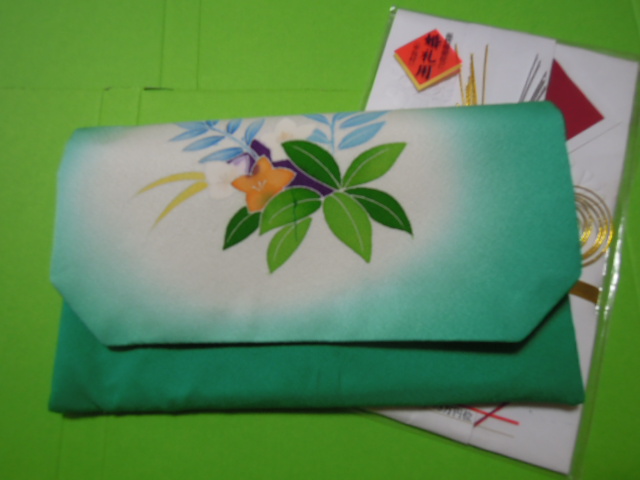  green color series stylish floral print * silk ground * gold . inserting fukusa * handmade 