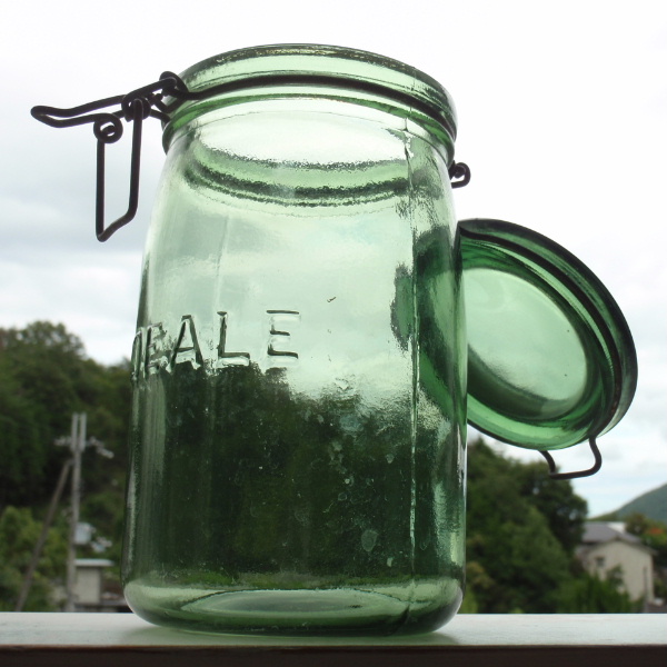 フランスアンティークグリーンガラスの保存容器フタ付ボトル ジャンク&カントリースタイルインテリア・インスタ撮影演出用古道具etc_画像5