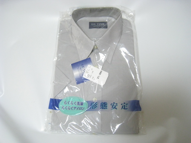 定価1980円 新品 GU TIME グータイム トップス シャツ 半袖 形態安定 灰色 グレー Mサイズ_画像1