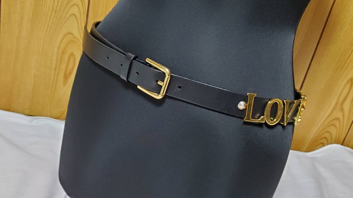  стандартный прекрасный очень редкий DOLCE&GABBANA Dolce & Gabbana Logo reta кольцо 3 полосный LOVE петля × шиповки заклепки блокировка вкус кожаный ремень чёрный 85 D&G