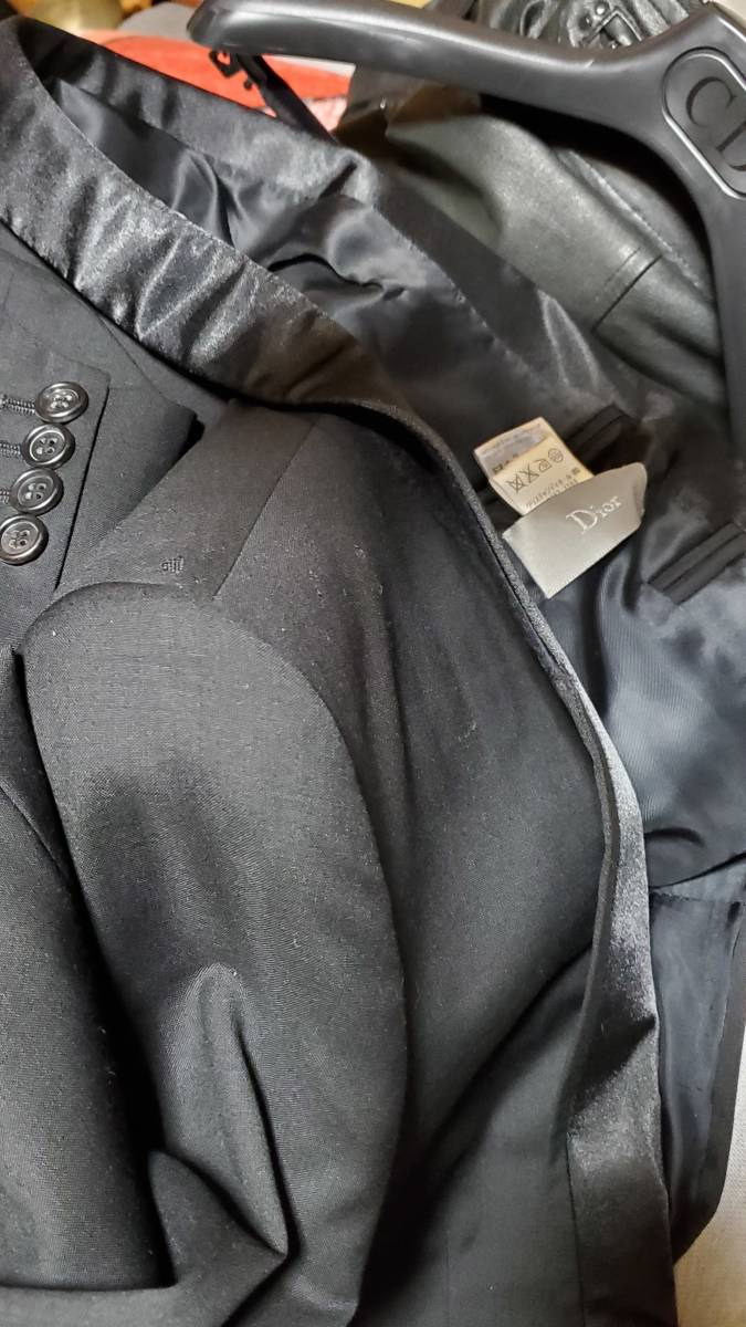 国内正規 Dior Hommeディオールオム スモーキングチューブジャケット黒 40 スーツ メンズ ナローラペル スペンサーショールブラック 付属有_画像9