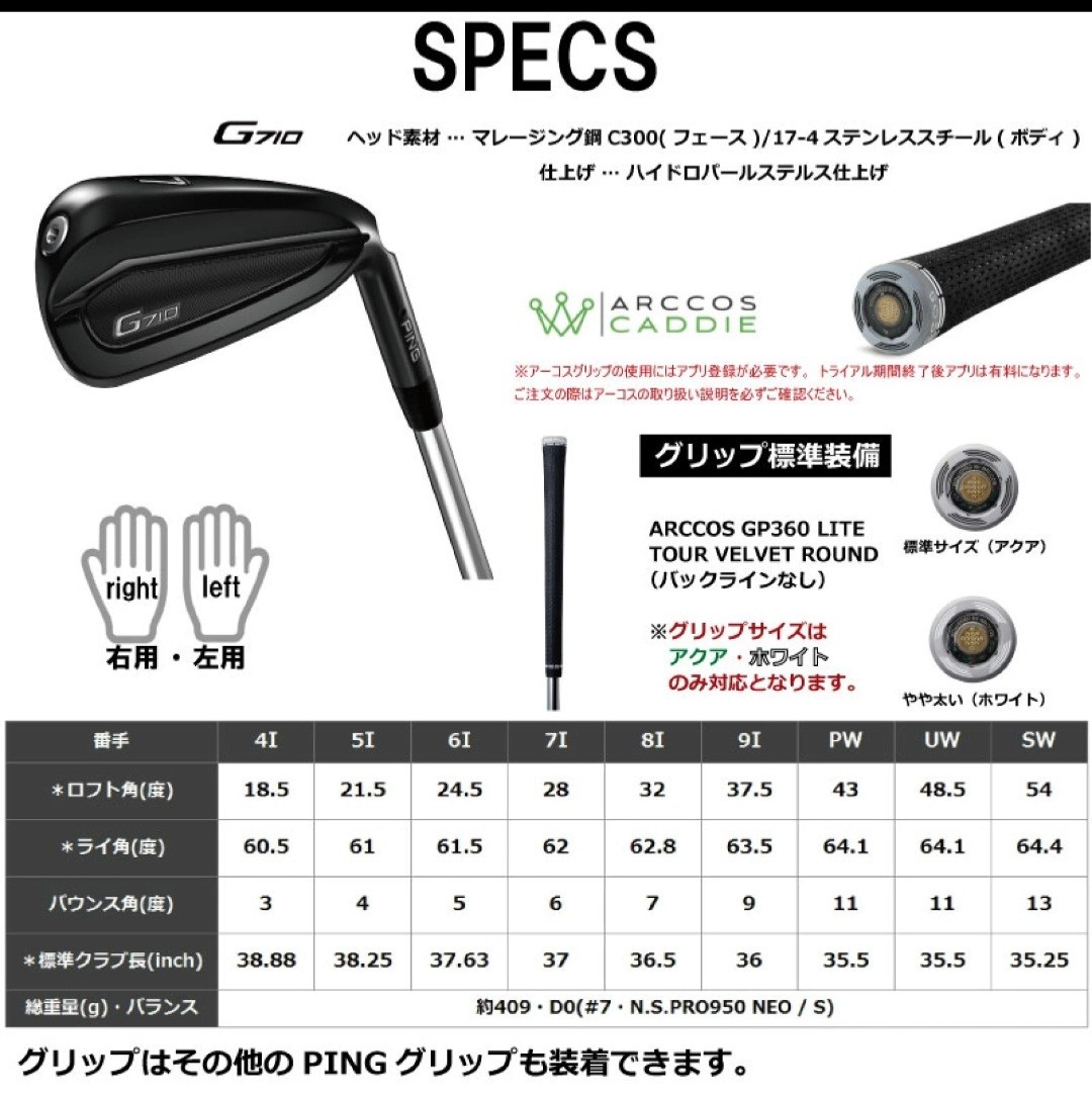 ping G710 アイアンセット 6番、7番、8番、9番、Pw-