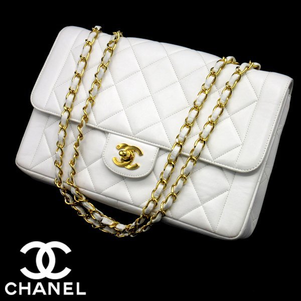 TS シャネル CHANEL ホワイト チェーンショルダーバッグ マトラッセ ...
