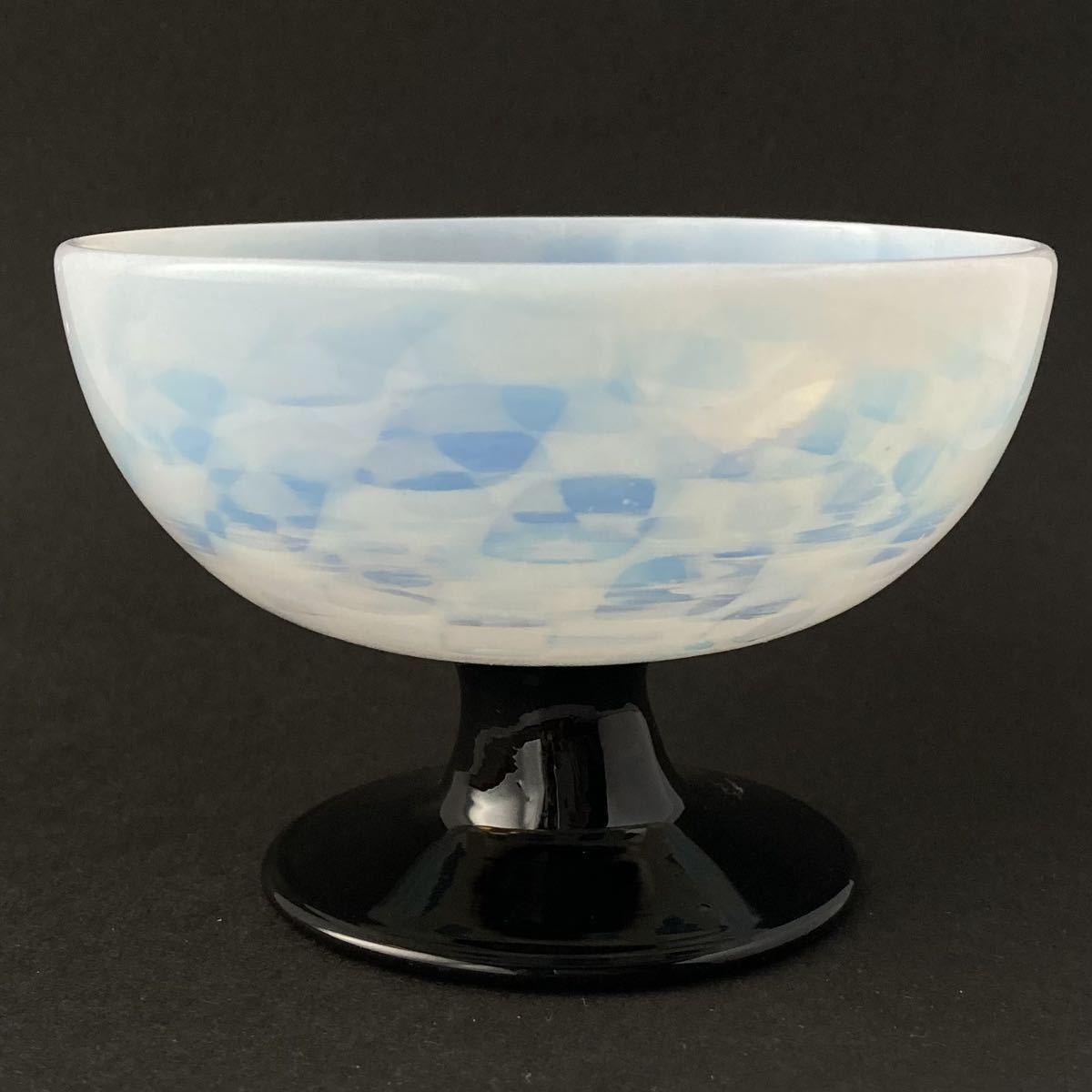 氷コップ 市松模様 乳白 透かし エナメル脚 ◇ シャーベットグラス 和