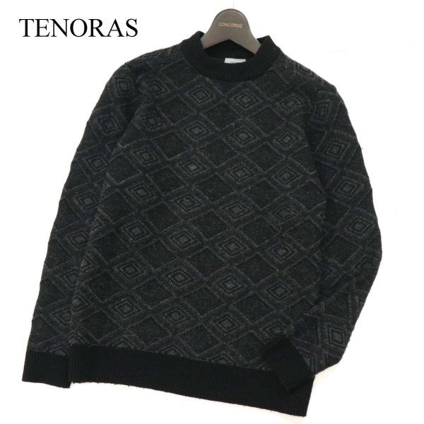 TENORAS メンズティノラス 秋冬 クルーネック 総柄★ ウール100%★ ニット セーター Sz.M　メンズ 黒　C2T10298_A#K_画像1