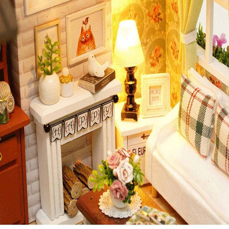  Christmas gift 3D wooden doll house living room balcony furniture Diy miniature kit toy dust cover doll house 