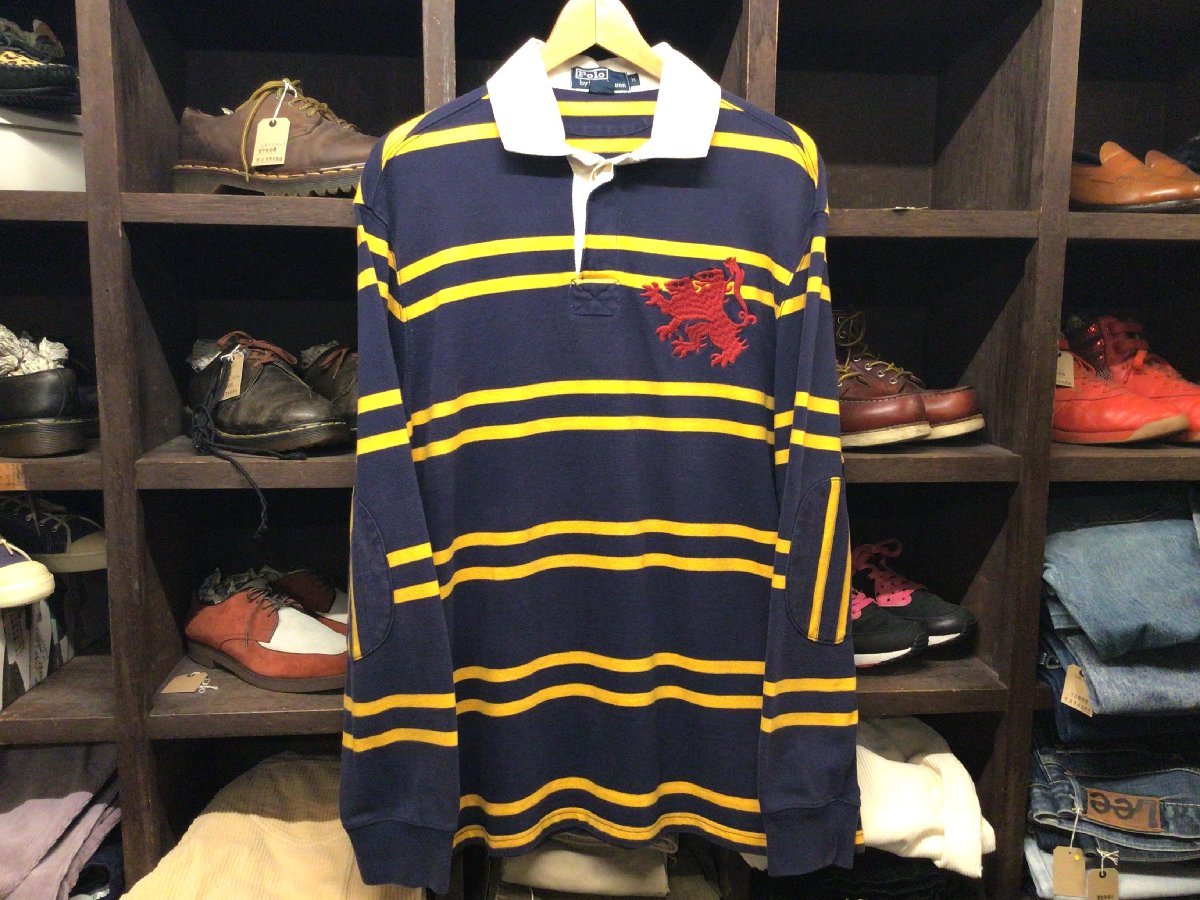 90 00'S POLO RALPH LAUREN BORDER RUGBY SHIRT SIZE M オールド ラルフローレン ボーダー ラグビー シャツ 長袖 ジャージ_画像1