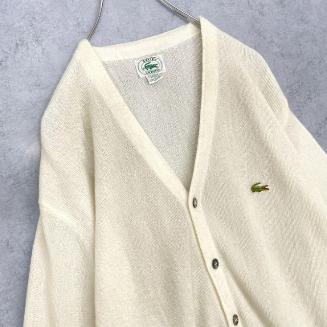 【超希少】80s～90s 米国製 ヴィンテージ IZOD LACOSTE ワニロゴ 刺繍 アクリルカーディガン Mサイズ アイゾットラコステ