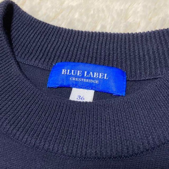 美品ブルーレーベルクレストブリッジ 三陽商会 ドッキングワンピース ニット 紺 ベージュ 36サイズ BLUE LABEL CRESTBRIDGE_画像9